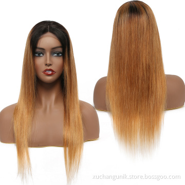 Uniky 130% Ombre Brown Lace Front Human Hair Wig Straight Remy 1B 27 Colored Human Hair Wigs Deep Part Swiss Lace Wig